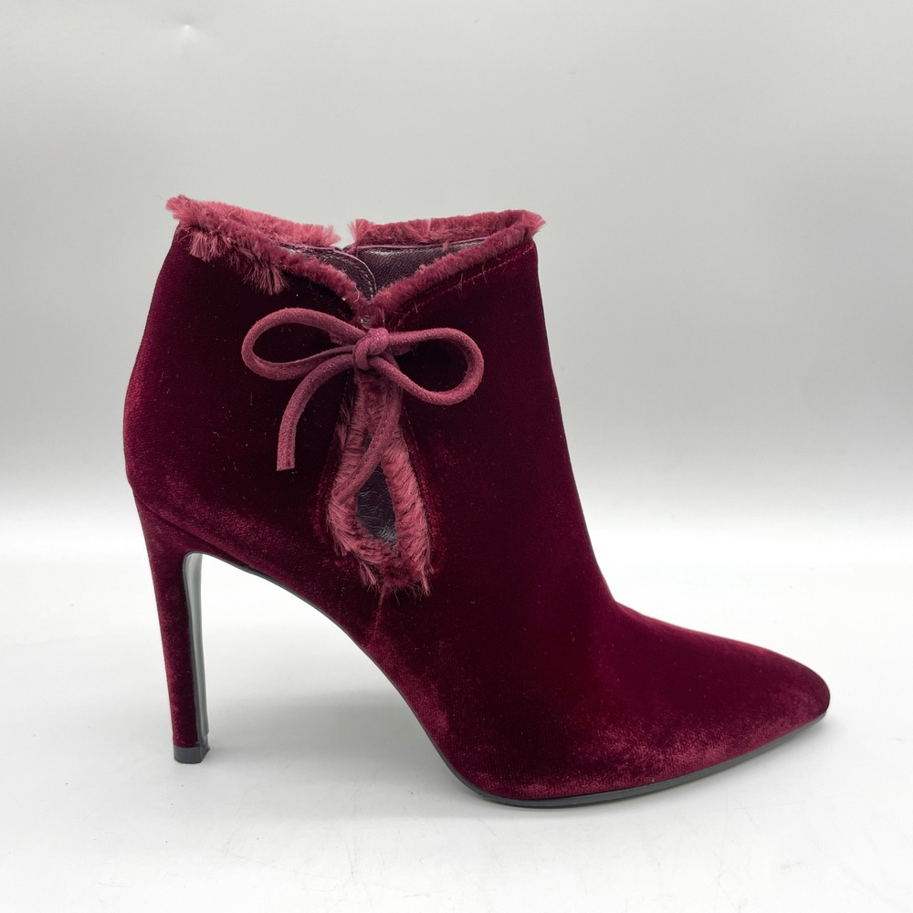Stuart Weitzman Womens 6.5M Bow Boots Burgundy Velvet Stiletto Coquette Glamour